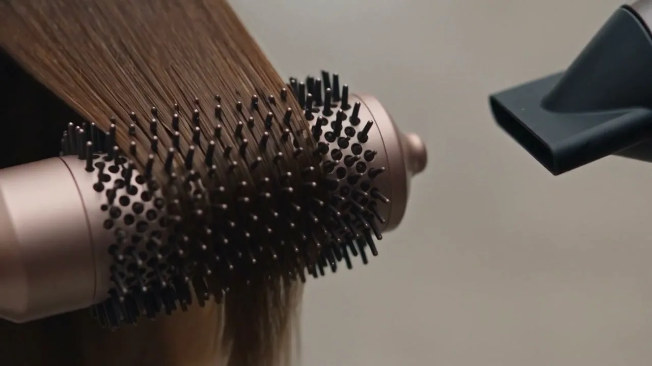 A round brush and dryer working a section on the finish