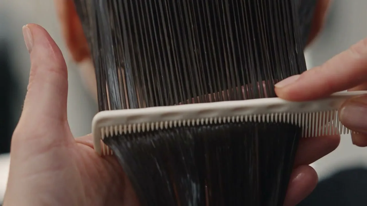 A fine comb drawn through a wet section before cutting