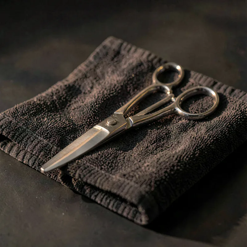Open hairdressing shears, close in